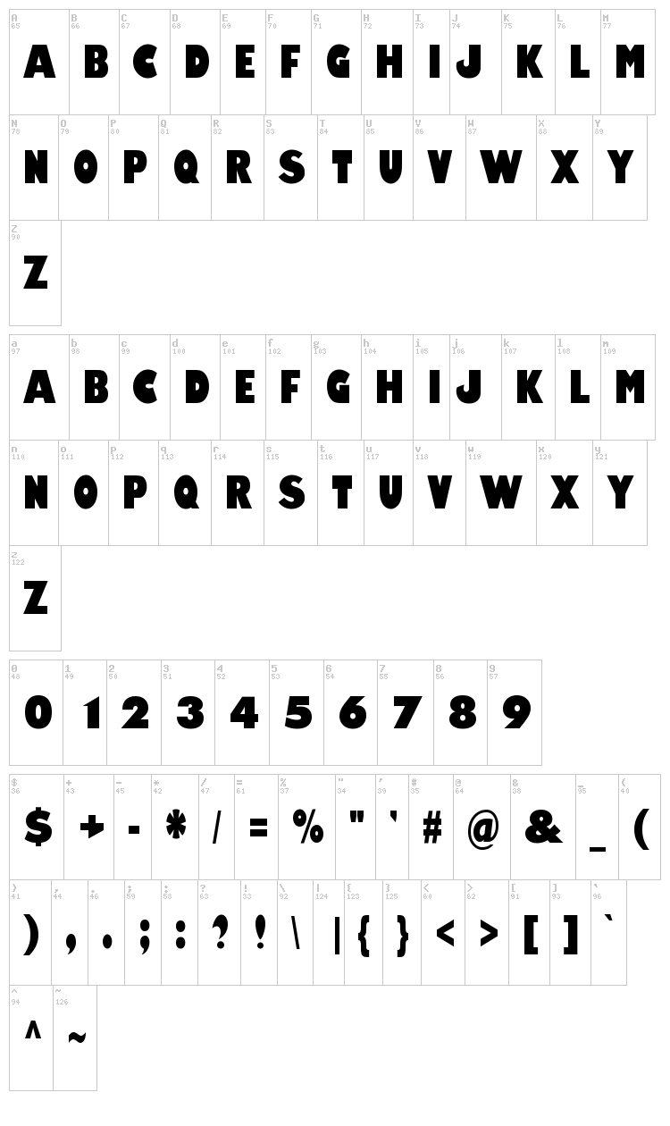 Amity Jack font map